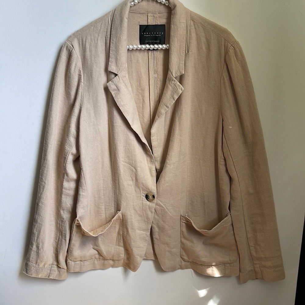 Sanctuary Women’s Oversized Linen Blend Blazer | Tan | Small